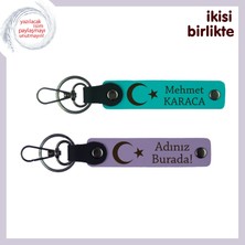 Doktora Teşekkür Için Anlamlı Hediye – Ay Yıldız Desenli Deri Anahtarlık Seti, Koyu Turkuaz-Mor