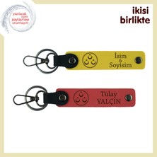 Aşkına Ayyıldız Gibi Parlayan Anlamlı Hediye – Kişiye Özel Deri Anahtarlık Takımı, Sarı-Nar Çiçeği
