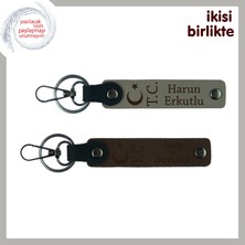 Milli Sporcuya Anlamlı Destek Hediyesi – Ay Yıldız Tc Kişisel Anahtarlık Seti, Kül Gri-Kahve