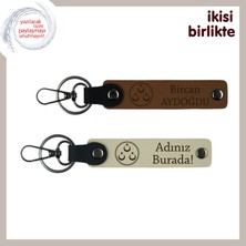 Babaya Özel Armağan, Üç Ayyıldızlı Tema, Isim Yazılı 2’li Anahtarlık Hediye, Açık Kahve-Sütlü Kahve