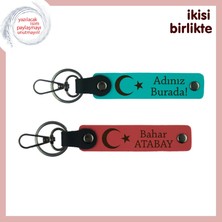 Vatan Temalı Anlamlı Sürpriz, Ay Yıldızlı Kişiye Özel 2’li Anahtarlık Takımı, K Turkuaz-Nar Çiçeği