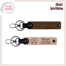 Sevgililer Gününe Özel, Üç Ayyıldızlı Isimli 2’li Romantik Anahtarlık Takımı, Açık Kahve-Yavru Ağzı