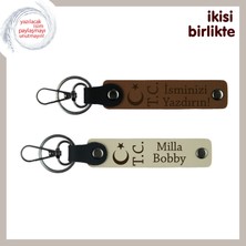 Babaya Özel Armağan, Ay Yıldız Tc Tema, Isim Yazılı 2’li Anahtarlık Hediye, Açık Kahve-Sütlü Kahve