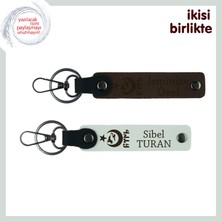 Yılbaşı Için Vatan Temalı Hediye – Ayyıldız Kurt Göktürk Isimli Anahtarlık Seti, Koyu Kahve-Beyaz