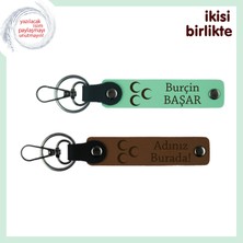 Patrona Şık Hediye, Üç Hilal Temalı Isim& Soyisim Yazılı 2’li Anahtarlık, Yeşil-Kahve