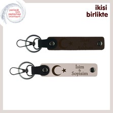 Kuzenle Paylaşılacak Gurur Dolu Hediye – Ay Yıldız ve Isimli Anahtarlık Takımı, Koyu Kahve-Pudra