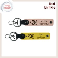 Gönülden Anlamlı Bir Hediye Ayyıldız Kurt Göktürk Kişisel Isimli Deri Anahtarlık X2, Yavru Ağzı-Sarı