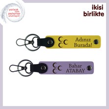 Sevgiliye Vatan Temalı Kalpten Gelen Hediye – Üç Hilal Kişisel Anahtarlık Set, Sarı-Mor