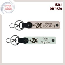 Birlikteliğin Gücüne Armağan–sevgiliye Ayyıldız Kurt Göktürk Desenli Kişisel Anahtarlık, Pudra-Beyaz