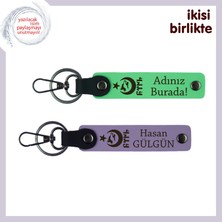 Iş Arkadaşına Bir Sürpriz – Ayyıldız Kurt Göktürk Isim Yazılı Anahtarlık Takımı, Fıstık Yeşil-Mor