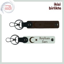 Yılbaşı Için Özgün Vatan Temalı Hediye – Ay Yıldızlı Isimli Anahtarlık Seti, Koyu Kahve-Beyaz