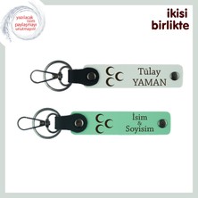 Isim ve Soyisimle Tamamen Size Özel Üç Hilal Temalı  X2 Hediye Anahtarlık, Beyaz-Yeşil