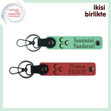 Babaya Kalıcı Hatıra Üç Hilal Temalı, Isim Yazılı 2’li Anahtarlık Takımı, Yeşil-Nar