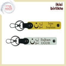 Aşkın ve Bağlılığın Simgesi – Evlilik Yıldönümüne Ay Yıldız Tc ve Isimli Anahtarlık Set, Sarı-Beyaz