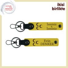 Sevgiline Anlam Yüklü Sürpriz – Üç Hilal Deri Anahtarlık Takımı, Isme Özel, Sarı-Sarı