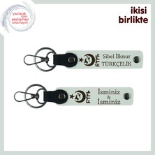 Kardeşe Kalıcı Hediye, Ayyıldız Kurt Göktürk Yazılı Isim Soyisimli 2’li Anahtarlık Set, Beyaz-Beyaz