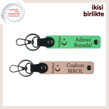Vefa Temalı – Ayyıldız ve Türkiye Desenli 2’li Kişisel Anahtarlık Hediye, F Yeşil-Yavru Ağzı