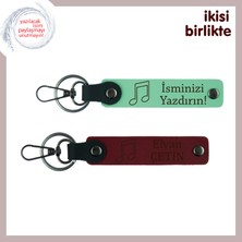 Müzikal Hayatlara Anlamlı Dokunuş, Kişiye Özel Deri Anahtarlık Seti, Adınız Yazılı, Açık Yeşil-Bordo
