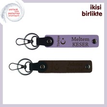 Isim Yazılabilir Ayyıldız ve Türkiye Anahtarlık Takımı – Kalpten Gelen  Armağan, Mor Menekşe-Kahve