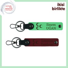 Kuzenine Anlamlı Armağan, Üç Hilal 2’li Kişisel Hediyelik Anahtarlık , F Yeşil-Bordo
