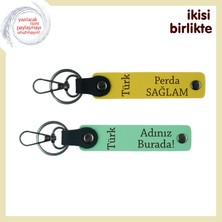 Türk Yazısı Kişisel Set – Yıldönümüne Özel Isim Yazılabilir Anahtarlık Takım, Sarı-Yeşil