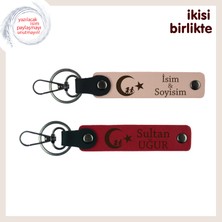 Kişisel Dokunuşuyla Farklı Hediye – Çocuk ve Ayyıldız Deri Anahtarlık X2'li, Yavru Ağzı-Kırmızı