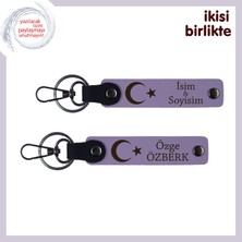 Milli Değerlere Saygılı Hediye – Ay Yıldızlı, Kişiselleştirilebilir Deri Anahtarlık Set, Mor-Mor