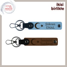 Vatan Aşığına Manevi Değeri Yüksek Hediye, Ay Yıldızlı Anahtarlık Takımı 2' Li Set, Gök Mavi-Kahve