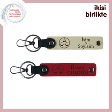 Sevgililik Hatırası Olarak Kalacak Hediye – Üç Ayyıldızlı Deri Anahtarlık Seti, Sütlü Kahve-Kırmızı