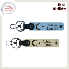 Sevgililer Gününe Özel Ay Yıldızlı Armağan, Kişisel Isim Yazılı Anahtarlık Takım, Gök Mavi-S Kahve