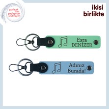 Müziği Içinde Taşıyanlara Hediye, Nota Motifli Yazılabilir Anahtarlık Seti, Açık Yeşil-Gök Mavi