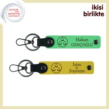 Kurumsal Çalışanlara Anı – Üç Ayyıldız ve Isimli Anahtarlık Takımı, 2’li Set, Fıstık Yeşil-Sarı