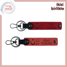 Kişiselleştirilebilir Ay Yıldız Tc Anahtarlık Seti, Özel Hediye Alternatifi, Kırmızı-Nar Çiçeği