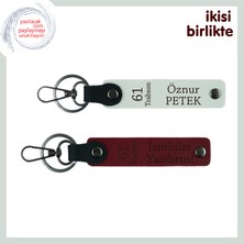 Trabzonluya Uygun Kişisel Hediyelik, 61 Yazılı Deri Anahtarlık Seti, Isminize Özel, Beyaz-Bordo