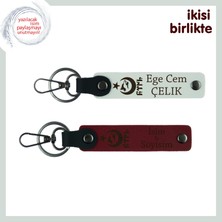 Sevdiklerine Sürpriz Yap Ayyıldız Kurt Göktürk Temalı Kişisel Isimli X2 Anahtarlık Seti, Beyaz-Bordo