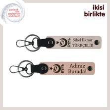 Evlilik Yıldönümüne Ayyıldız Kurt Göktürk Temalı Isme Özel Anahtarlık Seti, Pudra-Yavru Ağzı