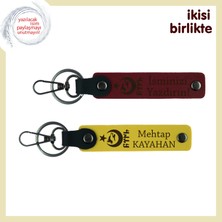 Eşe Verilebilecek Anlamlı Hatıra – Ayyıldız Kurt Göktürk ve Isimli 2’li Deri Anahtarlık, Bordo-Sarı