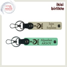 Isme Özel Ayyıldız Kurt Göktürk Temalı Hediye – Sevgiline Kişisel Anahtarlık Seti, Sütlü Kahve-Yeşil