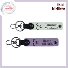 Kardeşe Manevi Özel Hediye, Üç Hilal Temalı 2’li Kişisel Isimli Anahtarlık, Beyaz-Mor