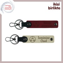 Vatan Temalı Sevgiliye Hediye – Üç Ayyıldızlı, Isimli 2’li Deri Anahtarlık Seti, Bordo-Sütlü Kahve