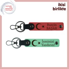 Ay Yıldızlı Derin Anlamlı Armağan – Ay Yıldız Temalı Kişisel Anahtarlık Seti, Nar Çiçeği-Yeşil