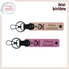 Isim Eklenebilir Hediye – Ayyıldız Kurt Göktürk Motifli Kişisel  Anahtarlık Takım, Yavru Ağzı-Pembe