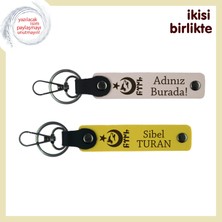 Vatan Sevgisiyle Harmanlı Hediye, Ayyıldız Kurt Göktürklü Isim Yazılı Özel Anahtarlık, Pudra-Sarı