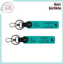 Kayınvalideye Sürpriz – Ayyıldız ve Türkiye Desenli Isimli Anahtarlık Takımı, K Turkuaz-Turkuaz