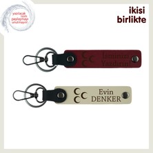 Vatan Temalı Hediye – Üç Hilal, Isimli 2’li Deri Anahtarlık Seti, Bordo-Sütlü Kahve