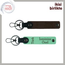 Amcaya Saygı Içeren Hediye – Türk Yazısı Kişisel Anahtarlık Takımı, Koyu Kahve-Yeşil