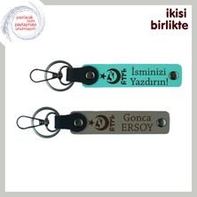 Sevgiliye Bir Hatıra – Ayyıldız Kurt Göktürk Desenli Anahtarlık Hediye Takımı, Turkuaz-Kül Gri