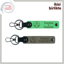 Babaya Anlamlı Bir Hatıra – Üç Ayyıldız Işlemeli, Isimli Anahtarlık Takımı Hediye, F Yeşil-Kül Gri