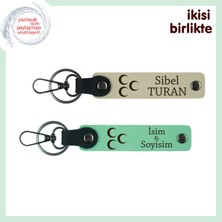 Isme Özel Üç Hilal Temalı Hediye – Sevgiline Kişisel Anahtarlık Seti, Sütlü Kahve-Yeşil