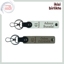 61 Trabzon Temalı Anahtarlık, Isminizi Yazdırabilirsiniz, Anlamlı Hediyelik Tasarım, Beyaz-Kül Gri